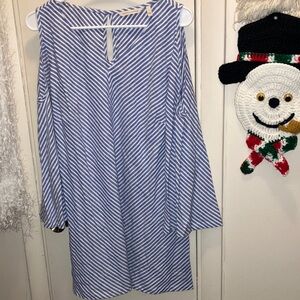 Soft Surroundings Blue & White Striped Linen Tunic Top Large